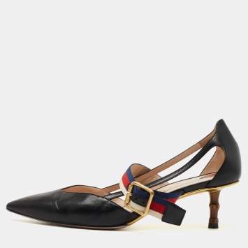 Pre Owned Gucci Black Leather Unia Mary Jane Pumps Size 35.5