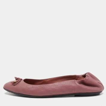 Pre Owned Gucci Pink Guccissima Leather Bow Scrunch Ballet Flats Size 37.5