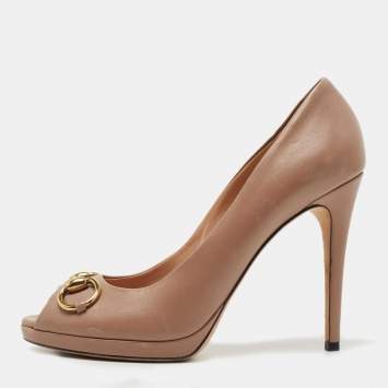 Pre Owned Gucci Beige Leather New Hollywood Horsebit Pumps Size 39.5