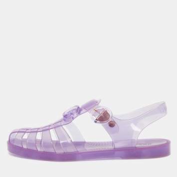 Pre Owned Gucci Purple Jelly Logo Embossed Flat Sandals Size 38