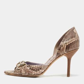 Pre Owned Gucci Brown/Beige Python Horsebit D'orsay Pumps Size 39.5