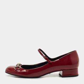 Pre Owned Gucci Burgundy Leather Horsebit Mary Jane Flats Size 39.5