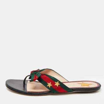 Pre Owned Gucci Tricolor Canvas Web Aline Thong Flats Size 38