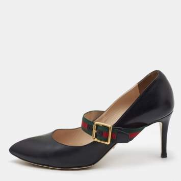 Pre Owned Gucci Black Leather Mary Jane Sylvie Pumps Size 38