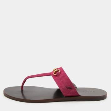 Pre Owned Gucci Pink Suede Horsebit Thong Flat Sandals Size 39
