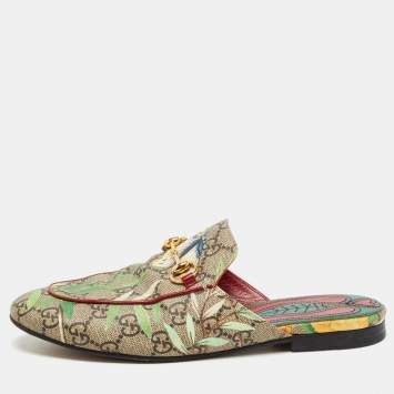 Pre Owned Gucci Multicolor Tian Print GG Supreme Canvas Horsebit Flat Mules Size 36