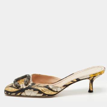 Pre Owned Gucci Multicolor Floral Brocade Fabric Dionysus Square Toe Slip On Mules Size 36
