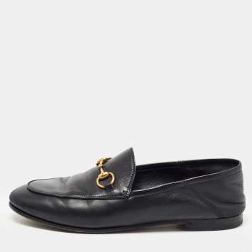 Pre Owned Gucci Black Leather Horsebit Foldable Loafers Size 36.5