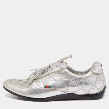 Pre Owned Gucci Silver Guccissima Leather Low Top Sneakers Size 39