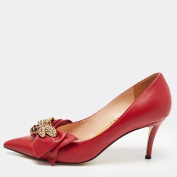 Pre Owned Gucci Red Leather Queen Margaret Pumps Size 38.5