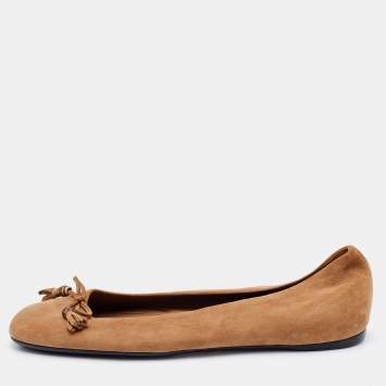 Pre Owned Gucci Brown Suede Tassel Ballet Flats Size 40.5