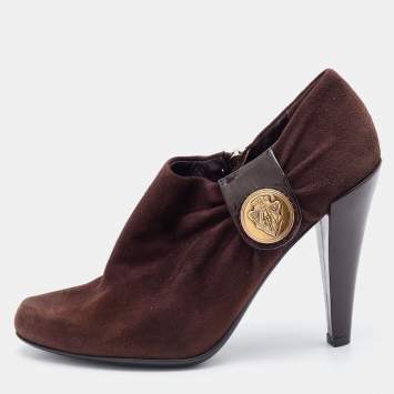 Pre Owned Gucci Brown Suede and Patent Leather Hysteria Ankle Booties Size 38