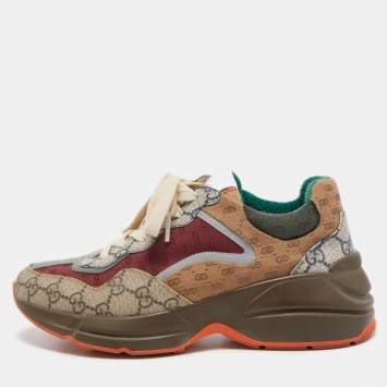 Pre Owned Gucci Multicolor GG Supreme and Canvas Rhyton Sneakers Size 38