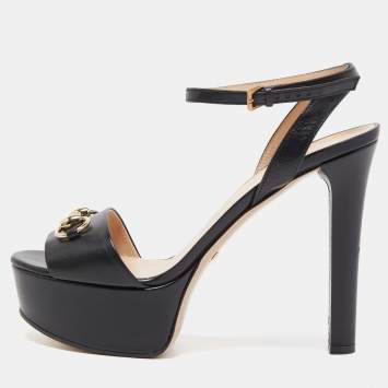 Pre Owned Gucci Black Leather Claudie Ankle Strap Sandals Size 38.5