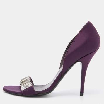 Pre Owned Gucci Purple Satin Crystal Embellished D'orsay Sandals Size 39