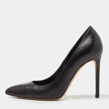 Pre Owned Gucci Black Leather Pointed Toe Pumps Size 36.5