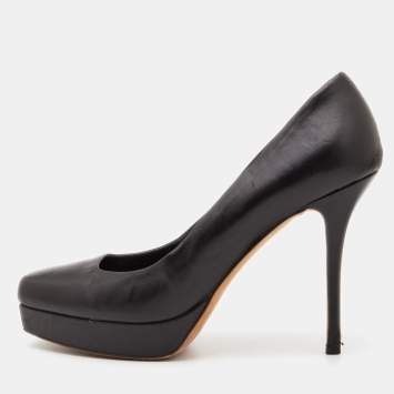 Pre Owned Gucci Black Leather Tile Platform Pumps Size 40