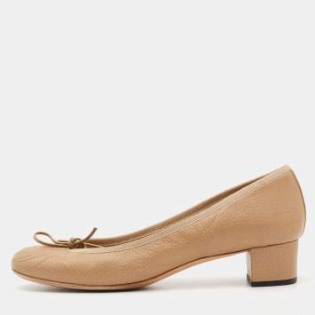 Pre Owned Gucci Beige Leather Interlocking G Ballet Flats Size 38