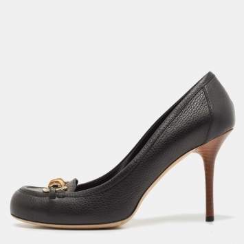 Pre Owned Gucci Black Leather Bamboo Horsebit Loafer Pumps Size 40