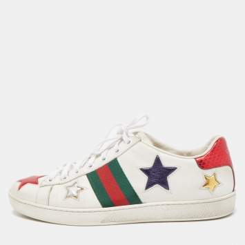 Pre Owned Gucci White Leather Star Ace Sneakers Size 38.5