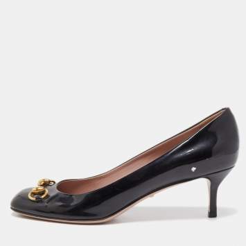 Pre Owned Gucci Black Patent Leather Jolene Horsebit Pumps Size 39.5