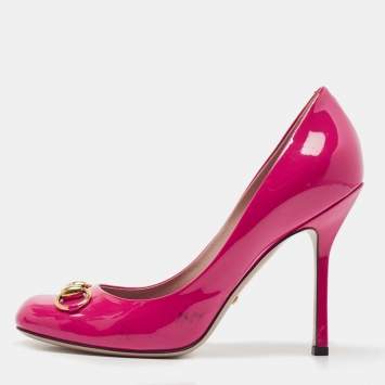 Pre Owned Gucci Pink Patent Leather Jolene Horsebit Pumps Size 38.5