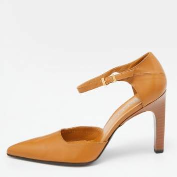 Pre Owned Gucci Mustard Leather Pointed Ankle Strap Sandals Size 37