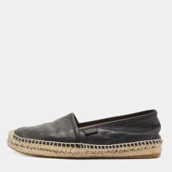 Pre Owned Gucci Black Guccissima Leather Pilar Espadrille Flats Size 38.5 
