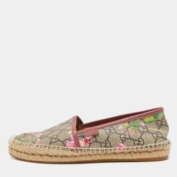 Pre Owned Gucci Beige/Brown GG Floral Print Supreme Canvas Espadrille Flats Size 36