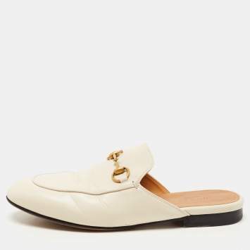 Pre Owned Gucci Cream Leather Princetown Mules Size 36.5 