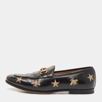 Pre Owned Gucci Black Leather Jordaan Slip On Loafers Size 36