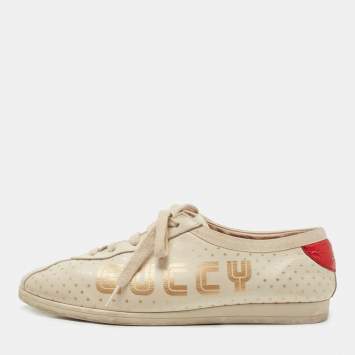 Pre Owned Gucci Beige Leather Falacer Guccy Sneakers Size 37