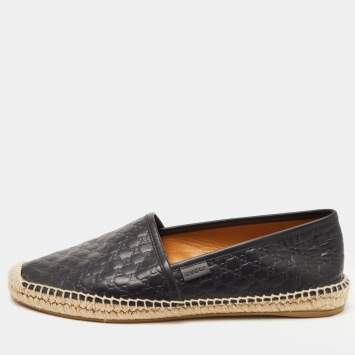 Pre Owned Gucci Black Guccissima Leather Pilar Espadrille Flats Size 39