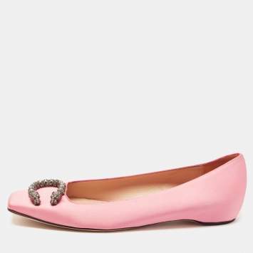 Pre Owned Gucci Pink Satin Dionysus Embellished Ballet Flats Size 40