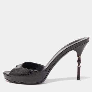 Pre Owned Gucci Black Python Bamboo Heel Slide Sandals Size 38.5