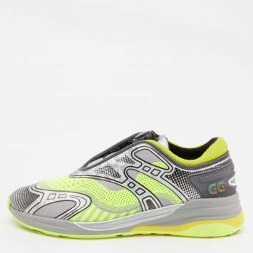 Pre Owned Gucci Neon Green Knit Fabric and Leather Ultrapace R Sneakers Size 37.5