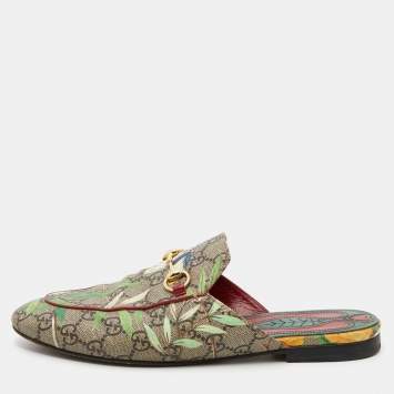 Pre Owned Gucci Multicolor GG Canvas Princetown Horsebit Tian Print Mules Size 38.5