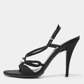 Pre Owned Gucci Black Satin Strappy Sandals Size 39.5