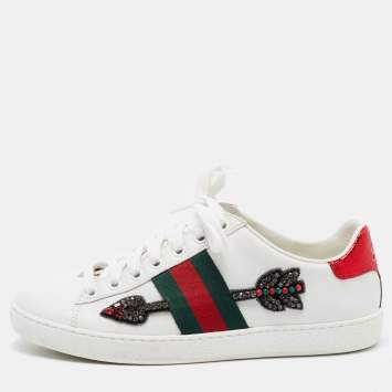 Pre Owned Gucci White Leather and Canvas Ace Low Top Sneakers Size 36