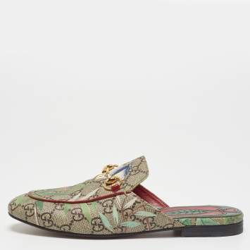 Pre Owned Gucci Multicolor Tian Print GG Supreme Canvas Princetown Flat Mules Size 36