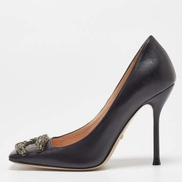 Pre Owned Gucci Black Leather Dionysus Square Toe Pumps Size 35