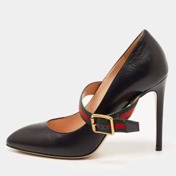 Pre Owned Gucci Black Leather Mary Jane Sylvie Pumps Size 37