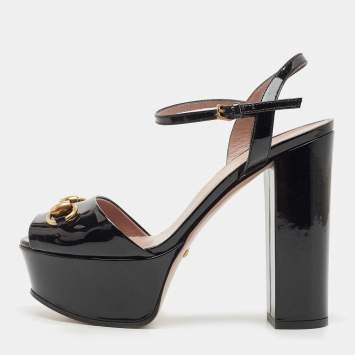Pre Owned Gucci Black Patent Leather Claudie Platform Sandals Size 35.5