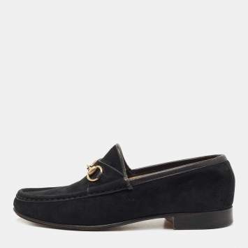 Pre Owned Gucci Black Suede 1953 Horsebit  Loafers Size 36