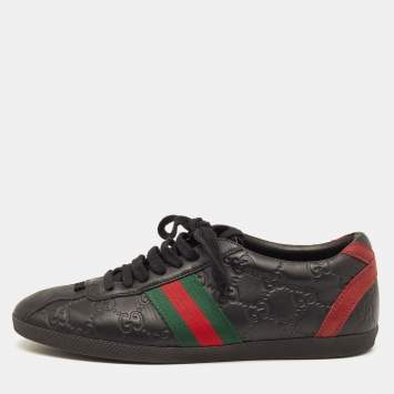 Pre Owned Gucci Black Guccissima Leather Web Ace Sneakers Size 37