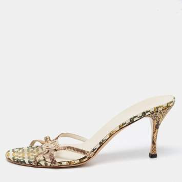 Pre Owned Gucci Brown Python Leather GG Strappy Sandals Size 40