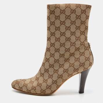 Pre Owned Gucci Beige/Brown GG Canvas Ankle Booties Size 39.5