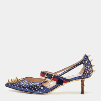 Pre Owned Gucci Metallic Blue Leather Unia Mary Jane Pumps Size 38