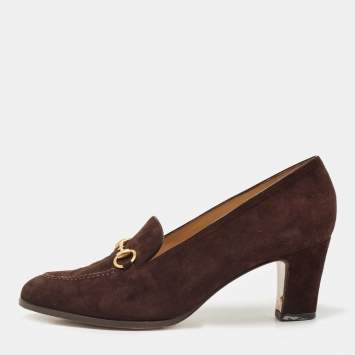 Pre Owned Gucci Brown  Suede Loafer Pumps Size 37.5