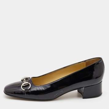 Pre Owned Gucci  Back Patent Leather Block Heel Pumps Size 38 